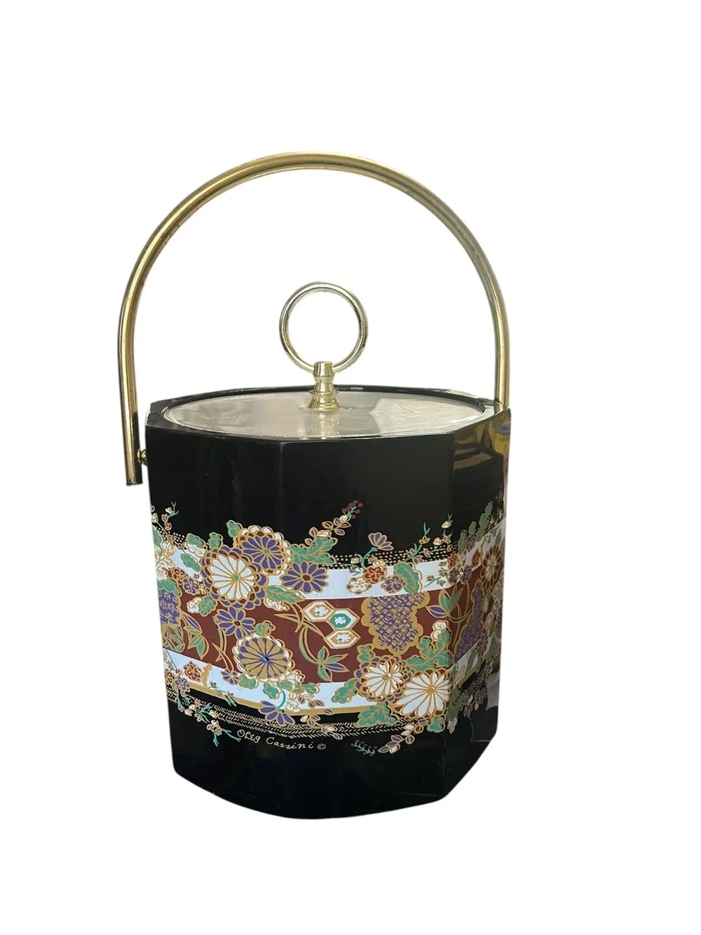 Vintage 1970s Oleg Cassini octagonal Chinoiserie Ice Bucket Shelton-Ware Towle